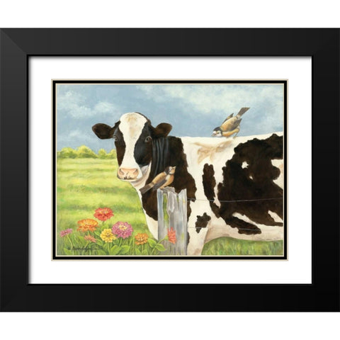Spring Meadow Cow Black Modern Wood Framed Art Print with Double Matting by Babbitt, Gwendolyn