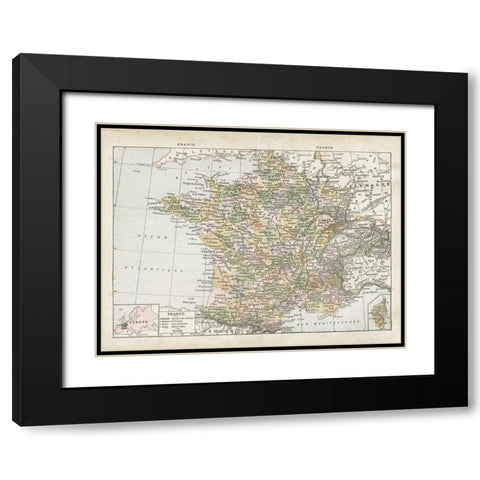 France Map Black Modern Wood Framed Art Print with Double Matting by Babbitt, Gwendolyn