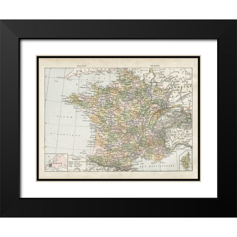 France Map Black Modern Wood Framed Art Print with Double Matting by Babbitt, Gwendolyn