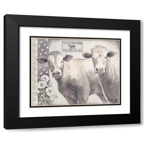 Two Cream Cows Black Modern Wood Framed Art Print with Double Matting by Babbitt, Gwendolyn
