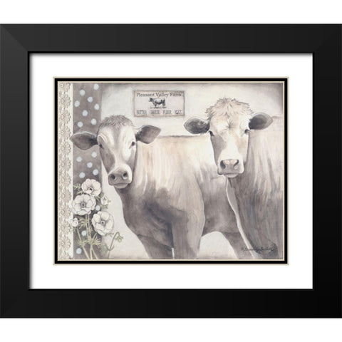 Two Cream Cows Black Modern Wood Framed Art Print with Double Matting by Babbitt, Gwendolyn