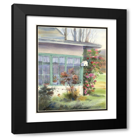 Mckenzie Houses and Camellias Black Modern Wood Framed Art Print with Double Matting by Babbitt, Gwendolyn
