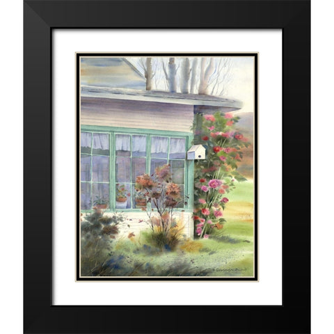 Mckenzie Houses and Camellias Black Modern Wood Framed Art Print with Double Matting by Babbitt, Gwendolyn