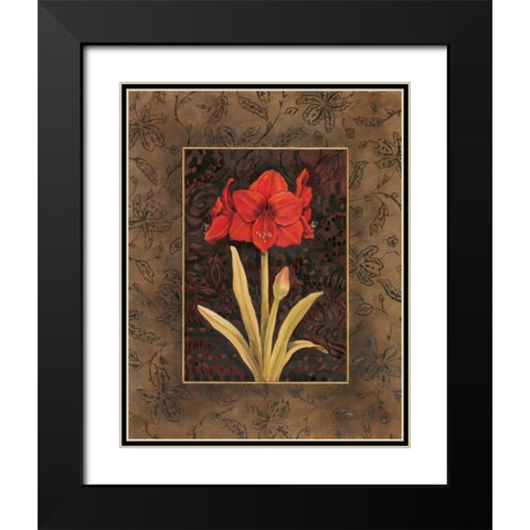 Damask Amaryllis Black Modern Wood Framed Art Print with Double Matting by Brent, Paul