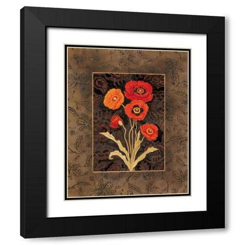Damask Poppies Black Modern Wood Framed Art Print with Double Matting by Brent, Paul