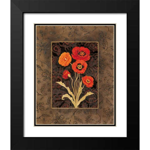 Damask Poppies Black Modern Wood Framed Art Print with Double Matting by Brent, Paul