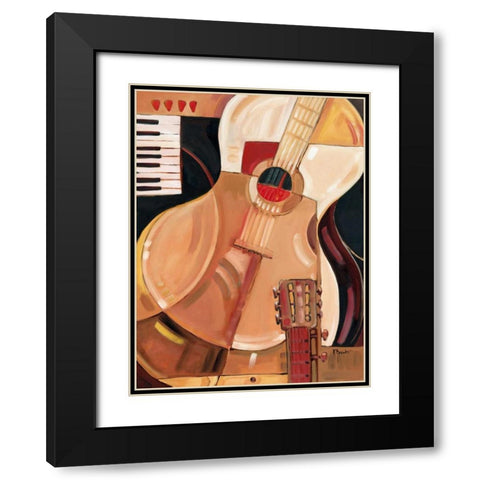Abstract Guitar Black Modern Wood Framed Art Print with Double Matting by Brent, Paul
