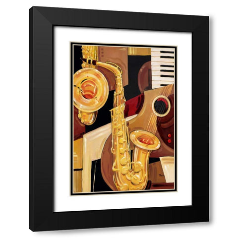 Abstract Sax Black Modern Wood Framed Art Print with Double Matting by Brent, Paul