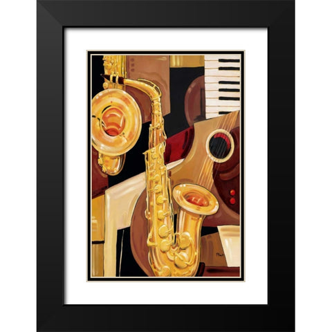Abstract Sax Black Modern Wood Framed Art Print with Double Matting by Brent, Paul