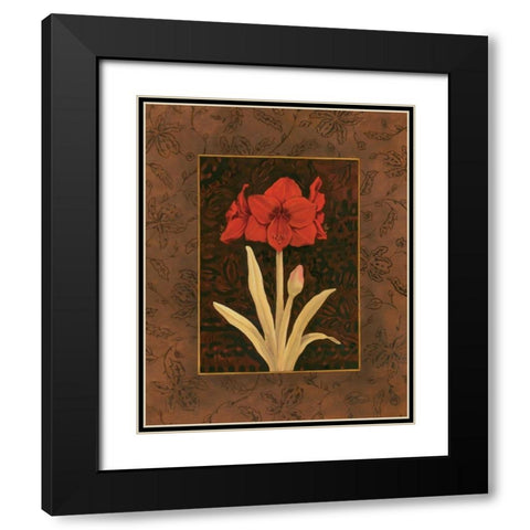 Damask Amaryllis Black Modern Wood Framed Art Print with Double Matting by Brent, Paul