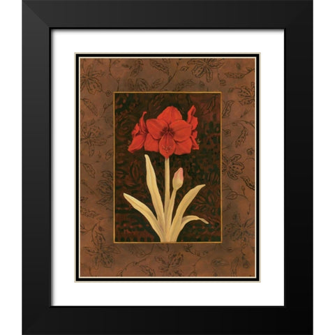 Damask Amaryllis Black Modern Wood Framed Art Print with Double Matting by Brent, Paul