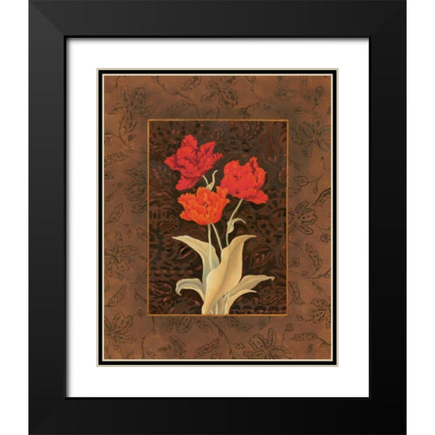 Damask Tulip Black Modern Wood Framed Art Print with Double Matting by Brent, Paul