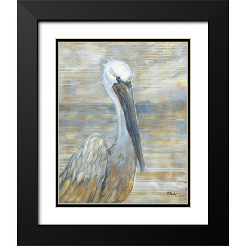 Golden Salty Pelican Black Modern Wood Framed Art Print with Double Matting by Brent, Paul