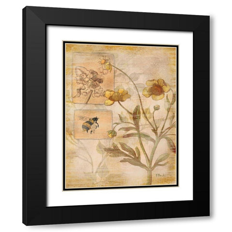 Flora Bumble Bee Black Modern Wood Framed Art Print with Double Matting by Brent, Paul