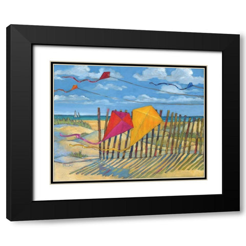 Beach Kites Yellow Black Modern Wood Framed Art Print with Double Matting by Brent, Paul