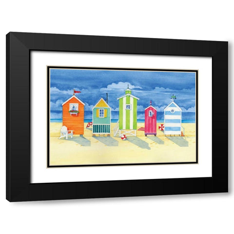 Brighton Huts Black Modern Wood Framed Art Print with Double Matting by Brent, Paul