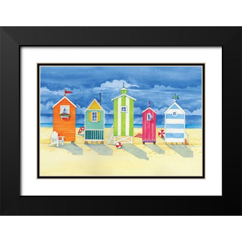 Brighton Huts Black Modern Wood Framed Art Print with Double Matting by Brent, Paul