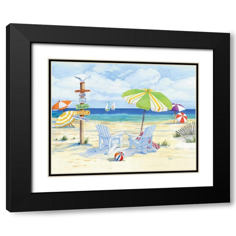 Beachside Chairs Black Modern Wood Framed Art Print with Double Matting by Brent, Paul