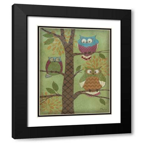 Fantasy Owls Vertical I Black Modern Wood Framed Art Print with Double Matting by Brent, Paul