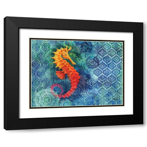 Seahorse Batik Black Modern Wood Framed Art Print with Double Matting by Brent, Paul