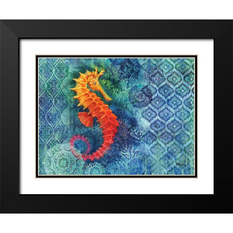 Seahorse Batik Black Modern Wood Framed Art Print with Double Matting by Brent, Paul