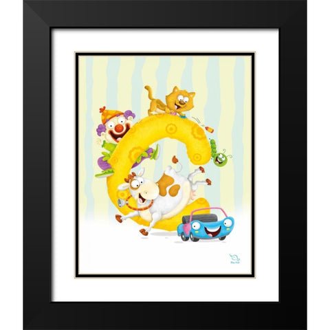 Curly C Black Modern Wood Framed Art Print with Double Matting by Blue Fish