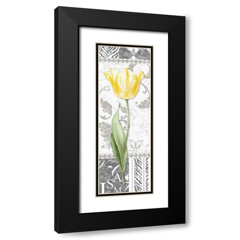 Damask Gray Tulip Panel II Black Modern Wood Framed Art Print with Double Matting by Gladding, Pamela