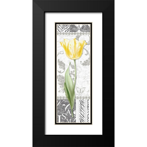 Damask Gray Tulip Panel II Black Modern Wood Framed Art Print with Double Matting by Gladding, Pamela