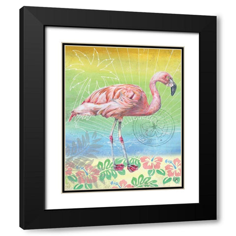Summer Splash Flamingo Black Modern Wood Framed Art Print with Double Matting by K, Onna