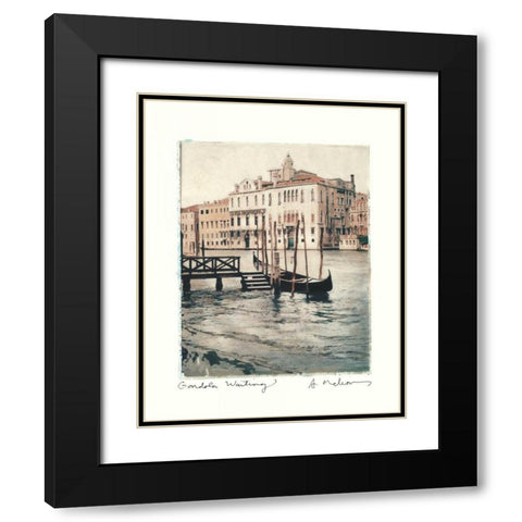 Gondola Waiting Black Modern Wood Framed Art Print with Double Matting by Melious, Amy