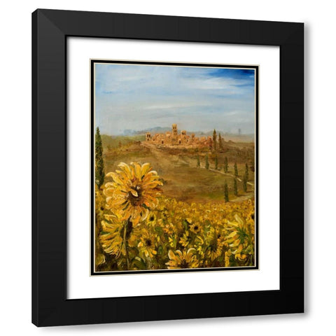 Tuscan Sunflowers I Black Modern Wood Framed Art Print with Double Matting by Monahan, Jodi