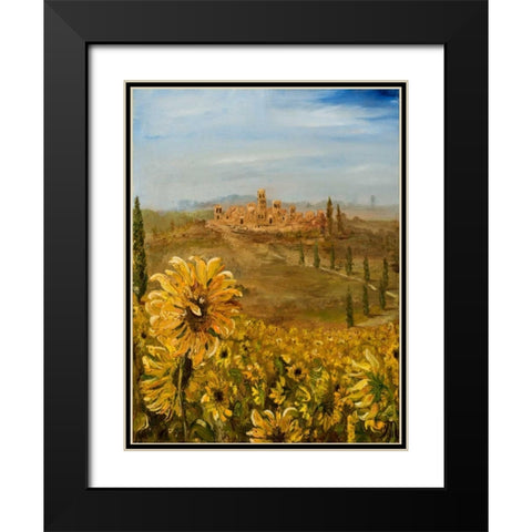 Tuscan Sunflowers I Black Modern Wood Framed Art Print with Double Matting by Monahan, Jodi
