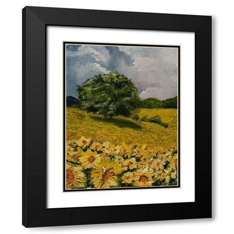 Tuscan Sunflowers II Black Modern Wood Framed Art Print with Double Matting by Monahan, Jodi