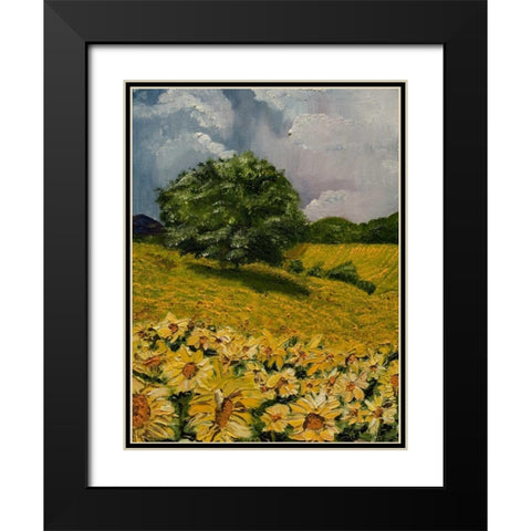 Tuscan Sunflowers II Black Modern Wood Framed Art Print with Double Matting by Monahan, Jodi