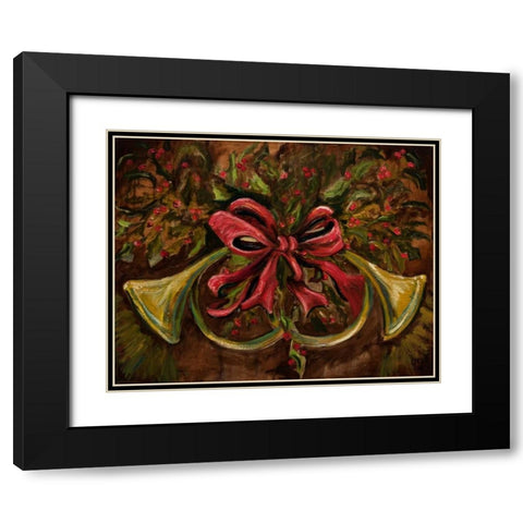 Christmas Red Ribbon Black Modern Wood Framed Art Print with Double Matting by Monahan, Jodi
