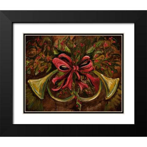 Christmas Red Ribbon Black Modern Wood Framed Art Print with Double Matting by Monahan, Jodi