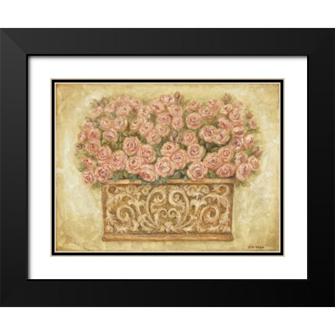 Pink Roses Black Modern Wood Framed Art Print with Double Matting by Misa, Eva