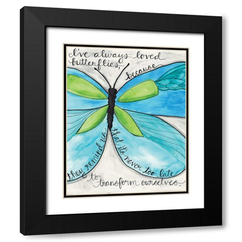 Turquoise Butterfly Black Modern Wood Framed Art Print with Double Matting by Martin, Monica