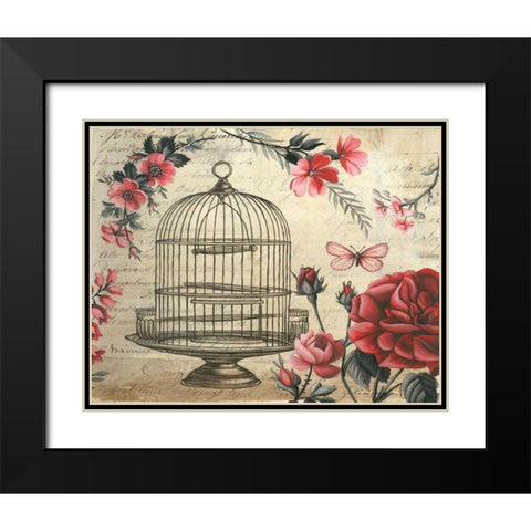 Birdcage and Blossoms Black Modern Wood Framed Art Print with Double Matting by Poloson, Kimberly