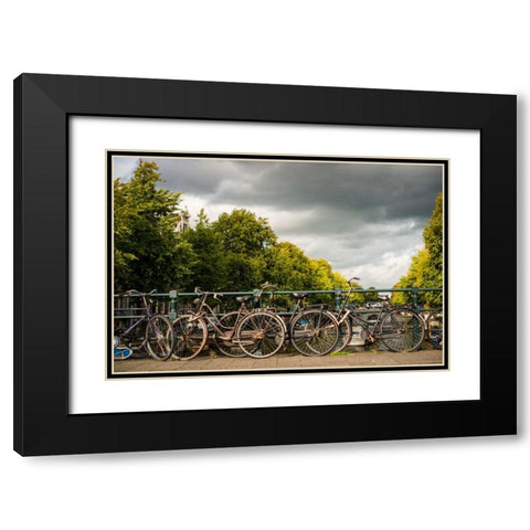 Bikes on Bridge I Black Modern Wood Framed Art Print with Double Matting by Berzel, Erin