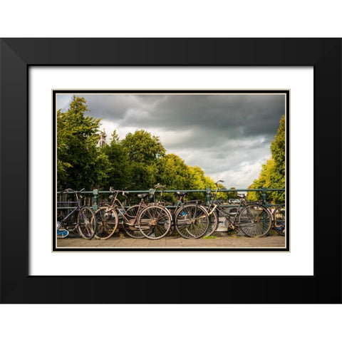 Bikes on Bridge I Black Modern Wood Framed Art Print with Double Matting by Berzel, Erin