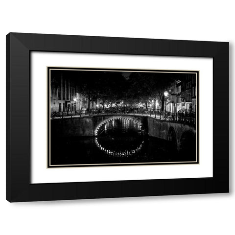 B and W Canal at Night II Black Modern Wood Framed Art Print with Double Matting by Berzel, Erin