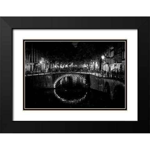 B and W Canal at Night II Black Modern Wood Framed Art Print with Double Matting by Berzel, Erin