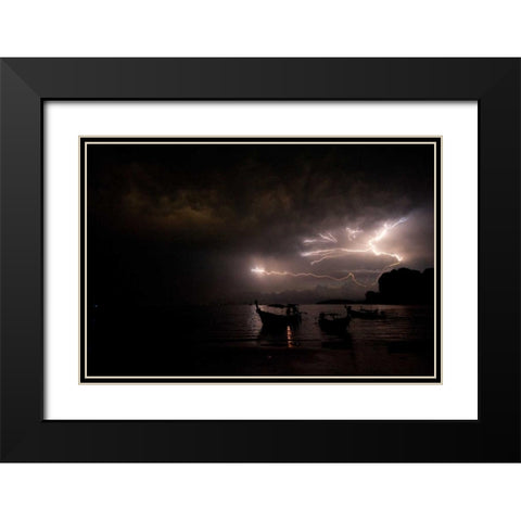 Railay Beach Lightning II Black Modern Wood Framed Art Print with Double Matting by Berzel, Erin