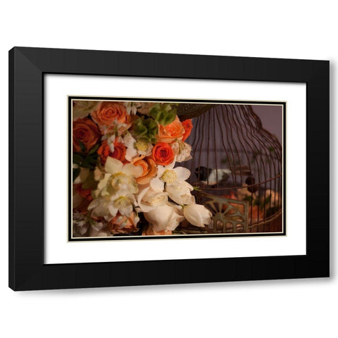 Flowers and Bird Cage I Black Modern Wood Framed Art Print with Double Matting by Crane, Rita