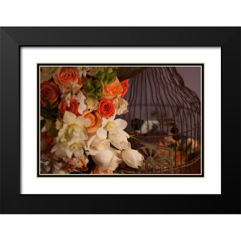 Flowers and Bird Cage I Black Modern Wood Framed Art Print with Double Matting by Crane, Rita