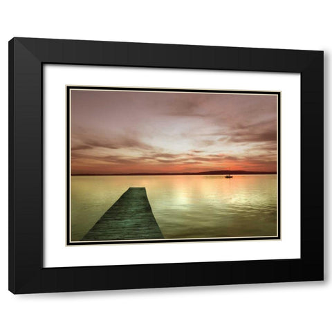 Pier and Sunset I Black Modern Wood Framed Art Print with Double Matting by Christensen, Jim