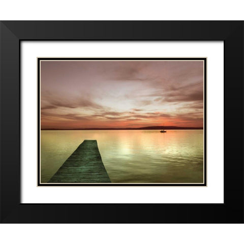 Pier and Sunset I Black Modern Wood Framed Art Print with Double Matting by Christensen, Jim