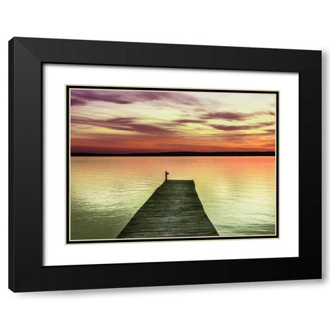 Pier and Sunset II Black Modern Wood Framed Art Print with Double Matting by Christensen, Jim