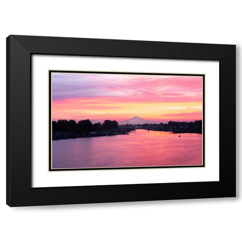 Columbia River Sunrise Black Modern Wood Framed Art Print with Double Matting by Hellmann, Stan